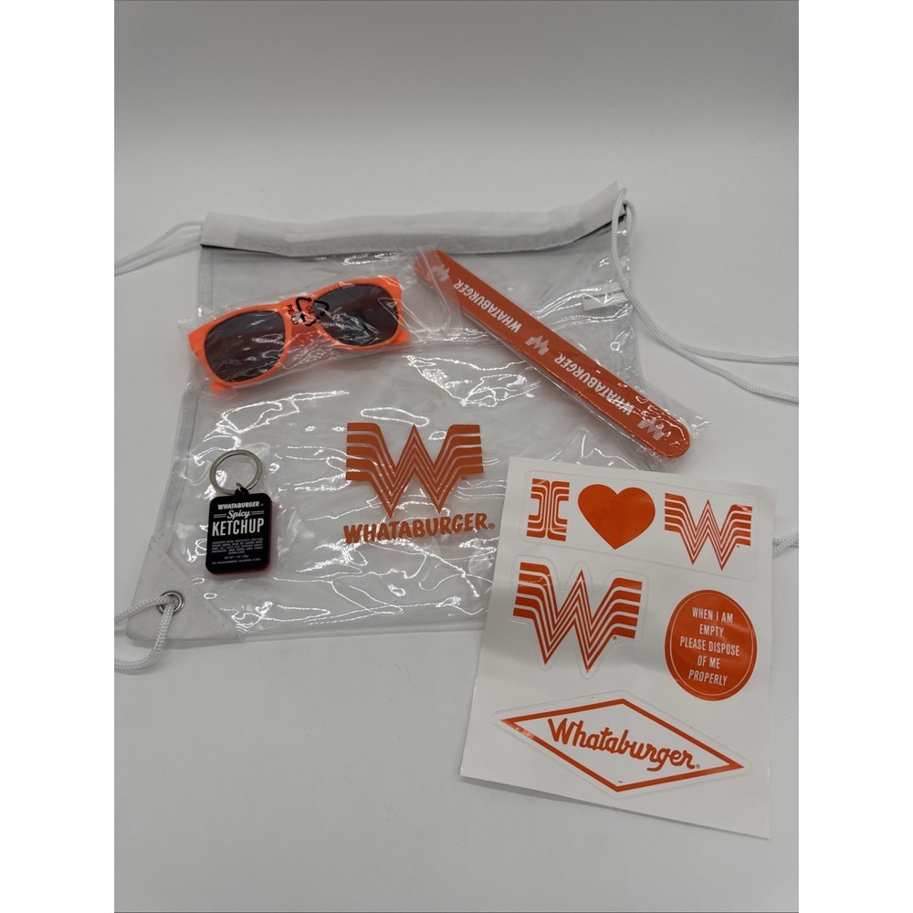 Whataburger clear string backpack with lots of‎ goodies Keychain Sunglasses